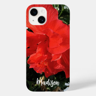 Coque Pour iPhone 14 Photo Orange Double Hibiscus Nom personnalisé