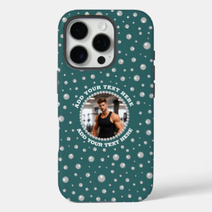 Coques iPhone 16 Pro Photo personnalisé avec cercle de perles sur fond