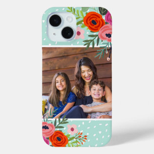 Coque Pour iPhone 15 Photo personnalisée de la flore et des points bril