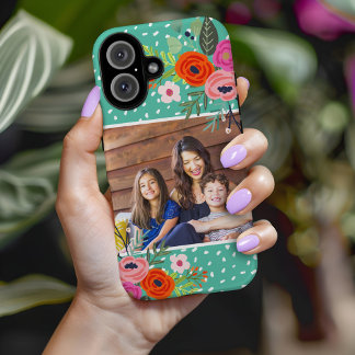 Coques iPhone 16 Photo personnalisée de la flore et des points bril