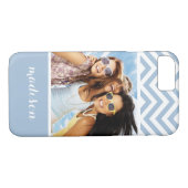 Coques Case-Mate iPhone Photo personnalisée et nom Chevron bleu clair (Dos (Horizontal))