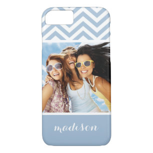 Etui iPhone Case-Mate Photo personnalisée et nom Chevron bleu clair