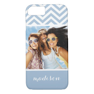 Etui iPhone Case-Mate Photo personnalisée et nom Chevron bleu clair