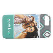 Coques Case-Mate iPhone Photo personnalisée et nom Motif Ikat rétro géomét (Dos (Horizontal))