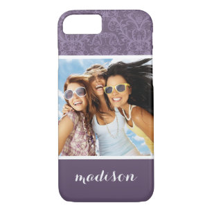 Coque iPhone 8/7 Photo personnalisée et nom Papier peint à fleurs v