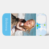 Coques Case-Mate iPhone Photo préférée Puissance florale bleue avec nom (Verso (horizontal))