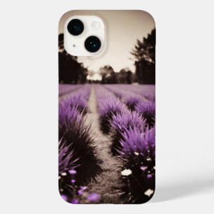 Coque Pour iPhone 14 Photo vintage Purple Lavender Champ et marguerites