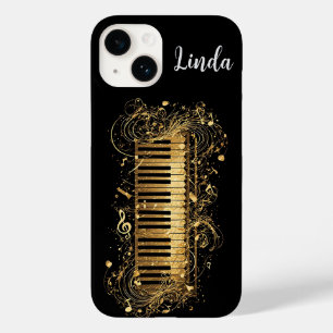 Coque Pour iPhone 14 Piano Artistique Doré et Notes de Musique