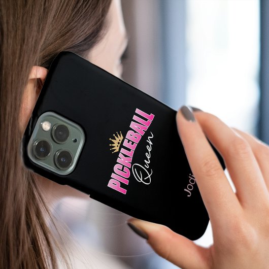 Coques Case-Mate iPhone Pickleball Queen rose et blanc Couronne or