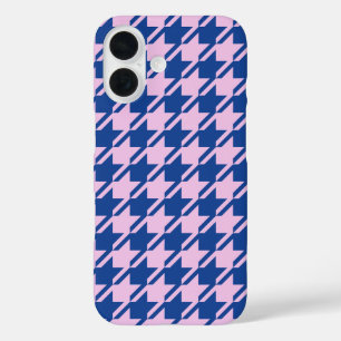 Coques iPhone 16 Pied de fond rose+Motif bleu