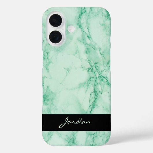 Coques Case-Mate iPhone Pierre de marbre poli vert à la menthe avec nom (Verso)