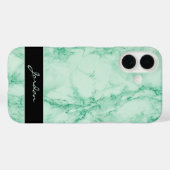 Coques Case-Mate iPhone Pierre de marbre poli vert à la menthe avec nom (Verso (horizontal))