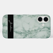Coques Case-Mate iPhone Pierre de marbre poli vert Sage avec nom (Verso (horizontal))