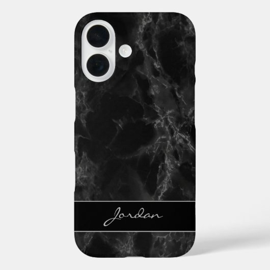 Coques Case-Mate iPhone Pierre en marbre poli noir avec nom (Verso)