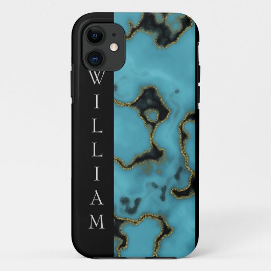 Coques Case-Mate iPhone Pierres Turquoise personnalisées en or et noir (Dos)