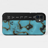 Coques Case-Mate iPhone Pierres Turquoise personnalisées en or et noir (Dos (Horizontal))