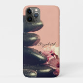 Coques Case-Mate iPhone Pierres Zen Noir Fleurs (Dos)