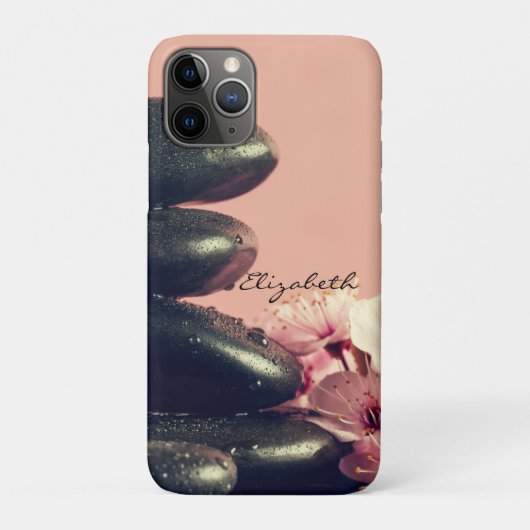 Coques Case-Mate iPhone Pierres Zen Noires Fleurs (Dos)
