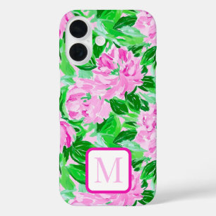 Coques iPhone 16 Pies roses Fleurs Motif Monogramme