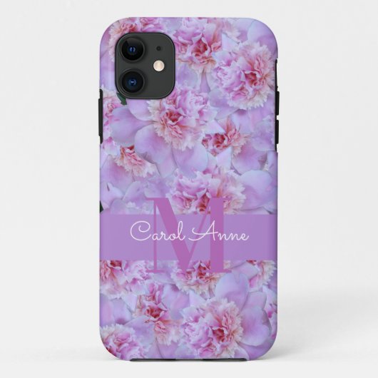 Coques Case-Mate iPhone Pies roses Monogramme violet Floral (Dos)