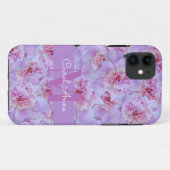 Coques Case-Mate iPhone Pies roses Monogramme violet Floral (Dos (Horizontal))