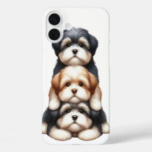 COQUES iPhone 16 PLUS PILE ADORABLE DE CHIENS POPPÉS SHIH TZU