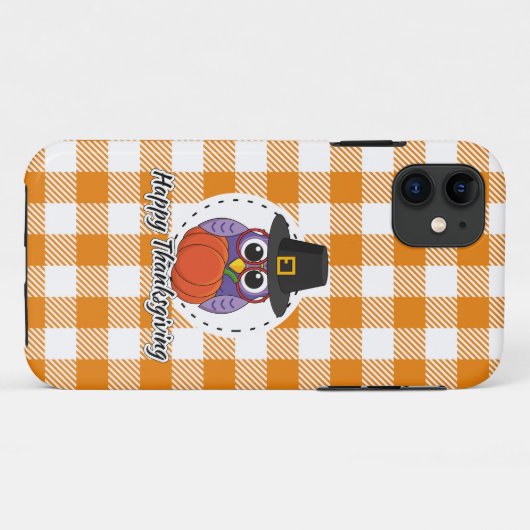 Coques Case-Mate iPhone Pilgrim owl on Orange Plaid - Happy Thanksgiving (Dos (Horizontal))