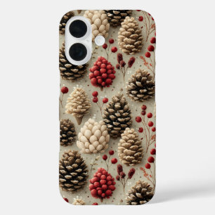 Coques iPhone 16 Pinecones d'hiver et baies rouges