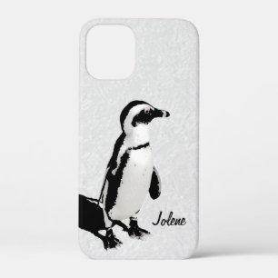 Coque iPhone 12 Mini Pingouin blanc noir moderne Artsy