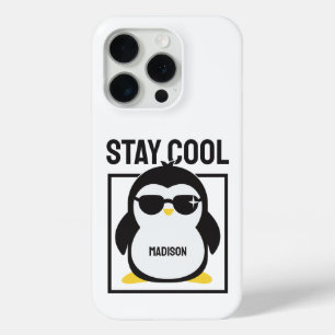 Coque iPhone 15 Pro Pingouin cool de nom personnalisé