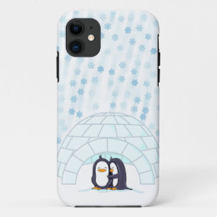 Coque iPhone 11 Pingouins dans l'igloo tout en neigeant