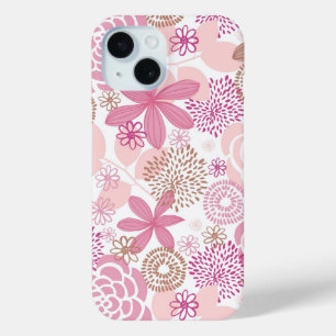 Coque Pour iPhone 15 Pink and Brown Floral