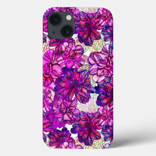 Etui iPhone 13 Pink And Purple Abstract Flowers Pattern