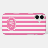 Coques Case-Mate iPhone Pink and White Monogrammed Stripes (Verso (horizontal))