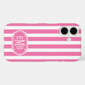 Coques Case-Mate iPhone Pink and White Monogrammed Stripes (Verso (horizontal))