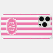 Coques Case-Mate iPhone Pink and White Monogrammed Stripes (Verso (horizontal))