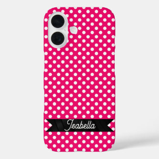 Coques iPhone 16 Pink and White Polka dots
