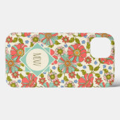 Coques Case-Mate iPhone Pink Aqua les années 70 Retro Floral Personnalisé (Verso (horizontal))
