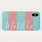 Coques Case-Mate iPhone Pink Aqua Stripe Nom personnalisé (Dos (Horizontal))