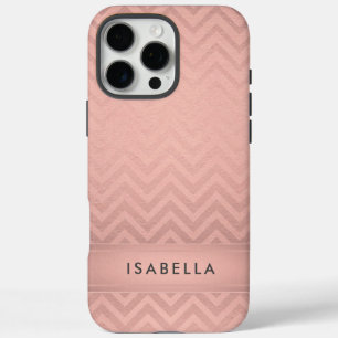 Coques iPhone 16 Pro Max Pink & Black Chevron Faux Rose Gold Foil Monogramm
