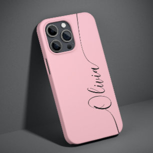 Coque Pour iPhone 14 Pink Black Elegant Calligraphy Script Name