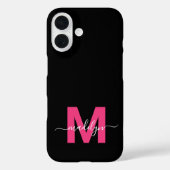 Coques Case-Mate iPhone Pink Black Elegant Nom de script Monogramme (Verso)