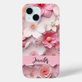 Coques Case-Mate iPhone Pink blanc fleurs nom (Verso)
