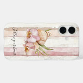 Coques Case-Mate iPhone Pink Blush Cream Stripes Orchid Flowers (Verso (horizontal))