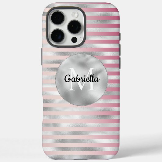 Coques Case-Mate iPhone Pink Blush Silver Stripes Monogramme (Verso)