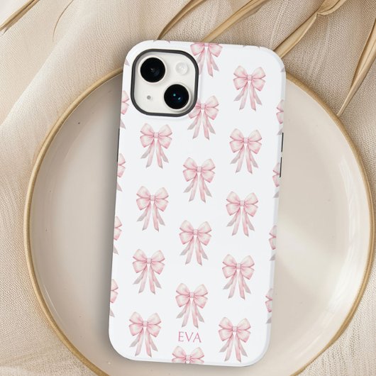 Coques Case-Mate iPhone Pink Bow Preppy Coquette Motif Monogramme Initiale