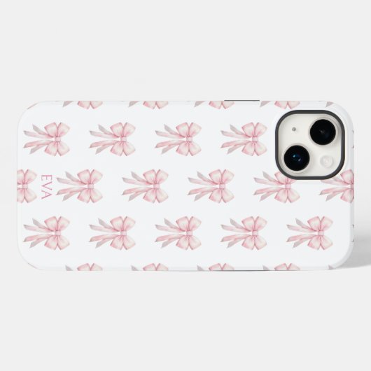 Coques Case-Mate iPhone Pink Bow Preppy Coquette Motif Monogramme Initiale (Verso (horizontal))