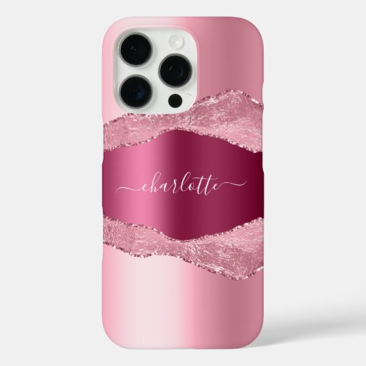 Coques Case-Mate iPhone Pink burgundy agate marbre nom script (Verso)