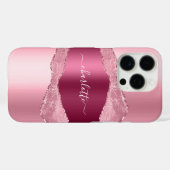 Coques Case-Mate iPhone Pink burgundy agate marbre nom script (Verso (horizontal))