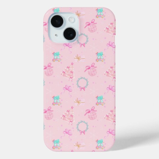 Coques Case-Mate iPhone Pink Christmas Coquette Bow Seamless Pattern (Verso)